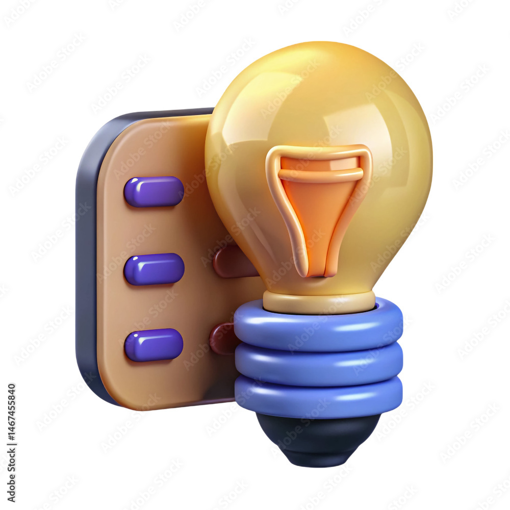 Poster 3d lightbulb icon with control panel vibrant colors on transparent background 119 characters