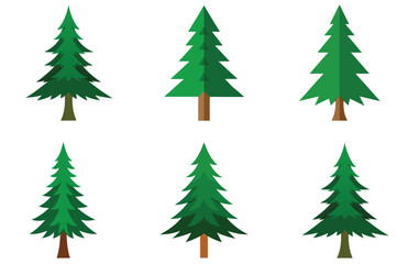 A vector set features green Christmas and fir trees, perfect for winter holiday season illustration and New Year celebration