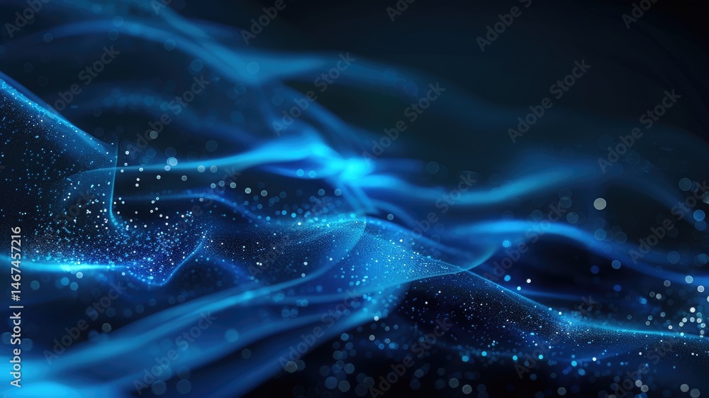 Poster abstract picture micro light sparkling particle represent data flow vivid flowing wave with high tec
