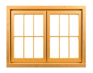 Wooden window with a grid design