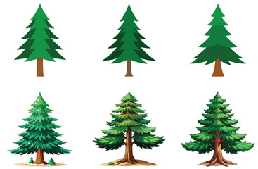 A vector set features isolated green fir trees, perfect for winter holiday and Christmas celebration decoration