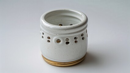 Photorealistic image of a ceramic cord holder with ventilation holes on a white background