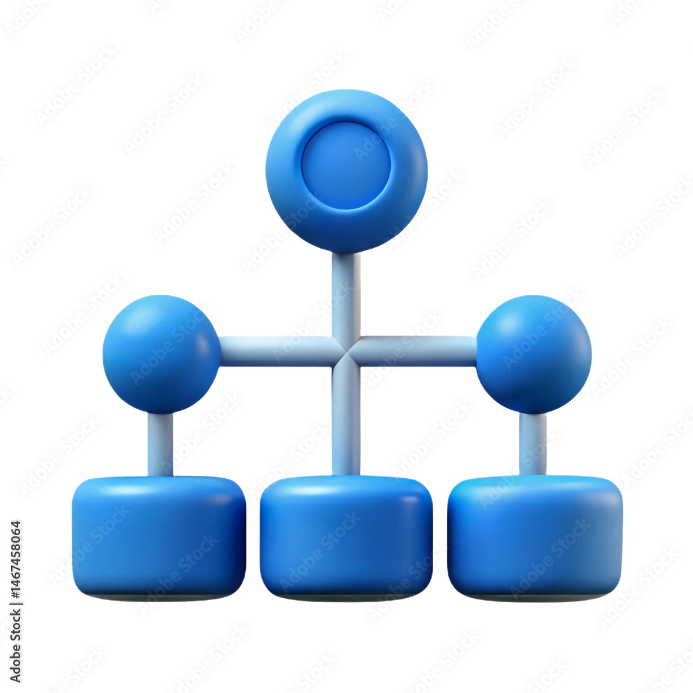 Poster 3d blue hierarchy icons png on transparent background illustrating a network structure perfect for o