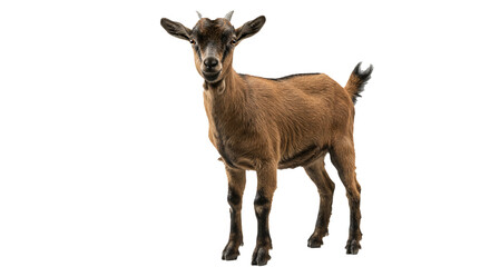 Fototapeta premium A trio of majestic goats stands boldly against a transparent background, their rich brown coats and striking black markings creating a visually captivating scene suitable for diverse design projects.