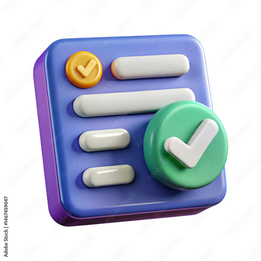 Poster vibrant 3d checklist icon task complete success productivity represented in colorful 3d render on tr