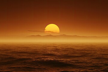Fiery Sunset Over Misty Sea