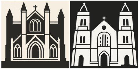 Obraz premium two vector illustrations of church buildings. 