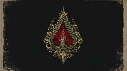 Ornate golden emblem against a textured black backdrop with vintage border