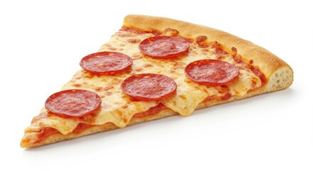 Slice of Pepperoni Pizza on White Background