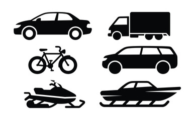 Fototapeta premium Set of Transportation Icons Featuring Land and Snow Vehicles
