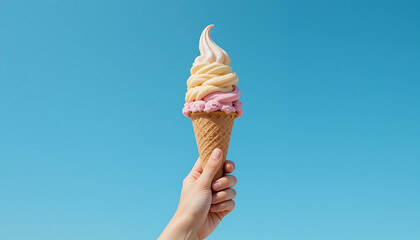 Ice Cream Cone Held Against Blue Sky
