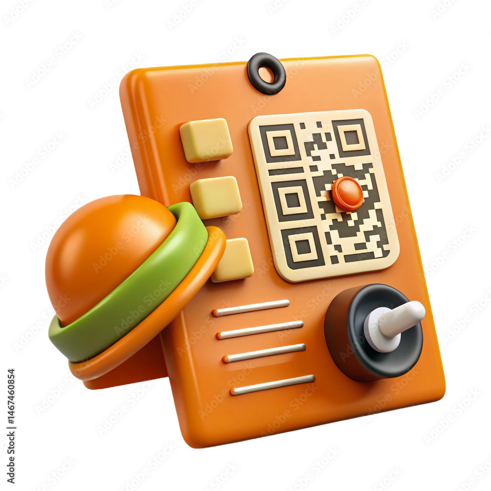 Poster stylish 3d qr code interface icon with orange and green accents on a transparent background 120 char