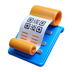 3D QR code receipt icon on calculator vibrant blue and orange design on transparent background