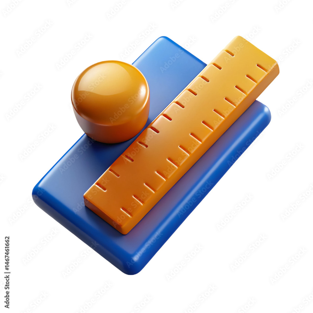 Poster vibrant 3d ruler and circle icons blue and orange design elements perfect for app or website on tran