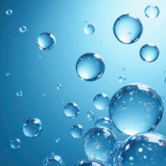 Obraz premium Bubbles floating in blue background create serene and refreshing atmosphere, evoking feelings of tranquility and clarity
