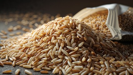 Photorealistic image of a bag of brown rice