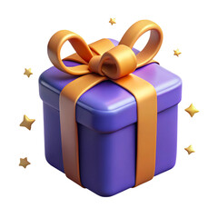 A delightful purple gift box with an orange ribbon sparkling stars a 3D icon on transparent background 120 characters