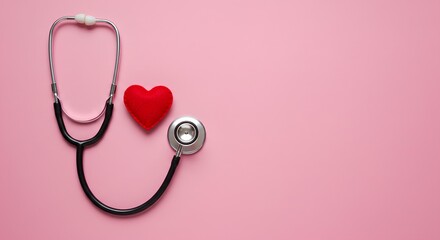 Fototapeta premium Stethoscope and Heart on Pink Background for Healthcare Concept 
