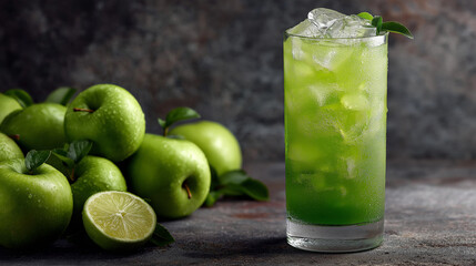 green cocktail with lime
