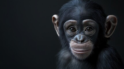 Chimpanzee portrait: A young chimp with soulful eyes and a gentle expression.