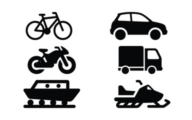Transportation Icons Set Including Cars, Bike, Snowmobiles and More