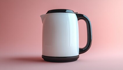 Modern white electric kettle on a pastel pink background