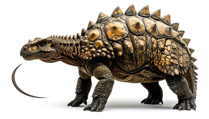 Naklejka premium Prehistoric Armored Reptile Illustration with Gold and Brown Shell