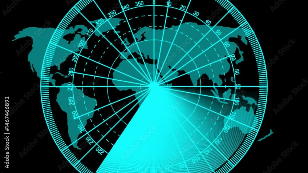 Poster radar hud call holographic animation. hud signal transmitted sonar radar. glow map background. radar