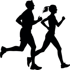 Dynamic Jogging Silhouette | Running Couple Silhouette | Fitness and Motion | Active Lifestyle Silhouette | Exercise and Energy