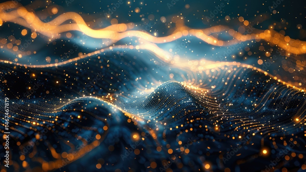 Poster wonderful picture of colorful light sparkling particles scattered across space background, create ab