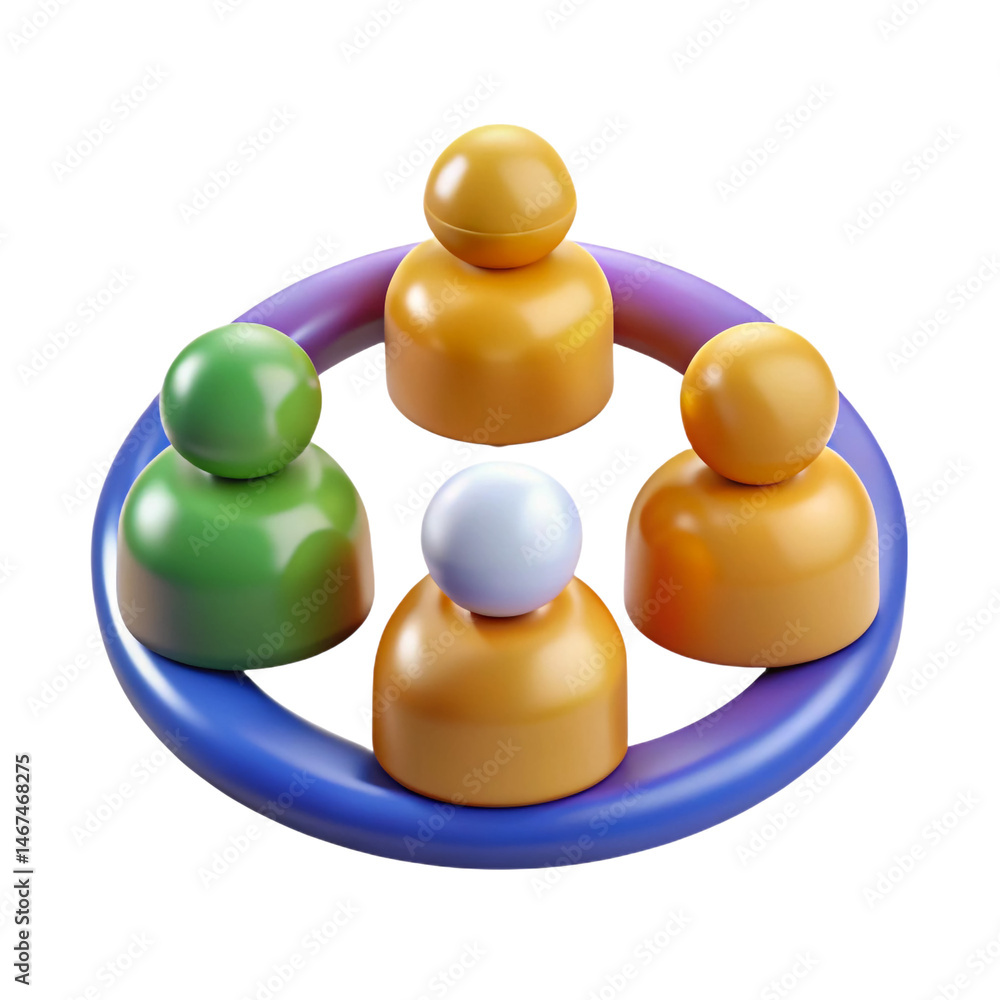 Poster colorful 3d icons representing teamwork connection and collaboration on a transparent background