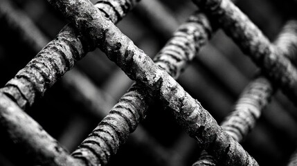 Close-up of weathered steel grid