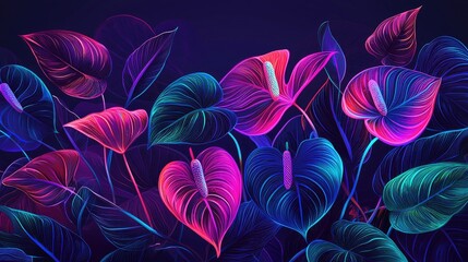 Vibrant floral design with neon colors.