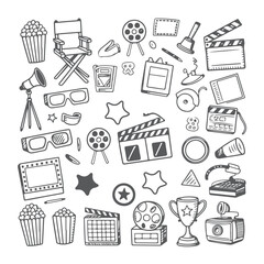 Set of movie doodle on white background. Hand drawn abstract doodle isolated on white background.