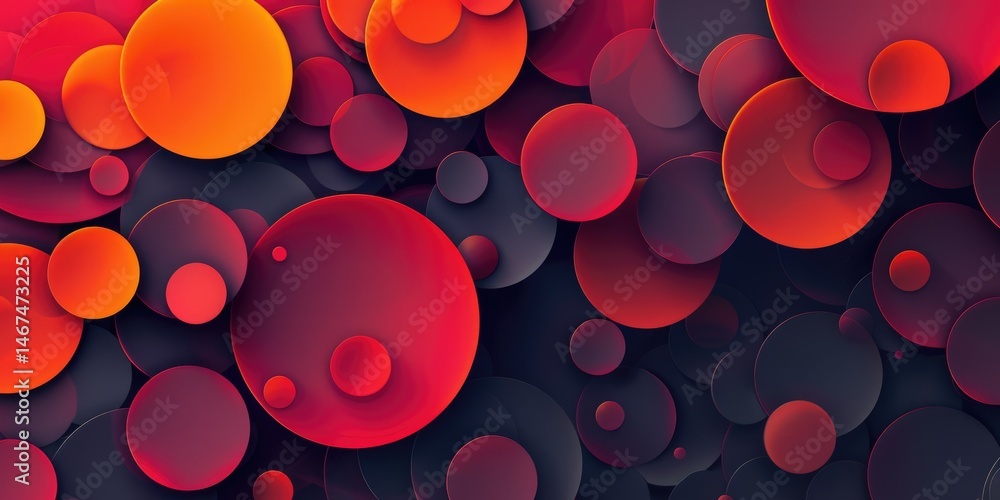 Poster 3d abstract red and orange circular shapes on a dark background. background image of 3d rendering ar