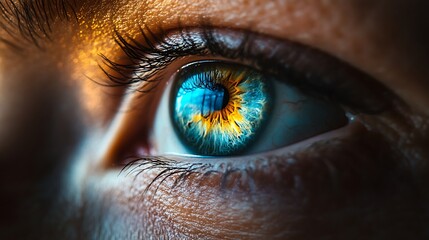 Captivating Eye: Detailed iris with gold and blue pigments macro shot
