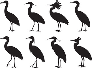 Obraz premium Heron Silhouette SVG – Elegant Bird Vector for Nature DesignsFlying Heron Clipart – Wildlife SVG for Crafts & PrintsWading Bird Vector – Heron Design for Nature & Bird LoversHeron Standing SVG –