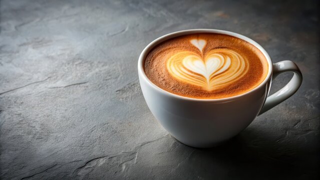 Warm beverage in a cup with an artistic foam heart design on top