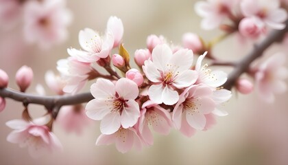 Obraz premium Beautiful and delicate pink cherry blossom flowers in full bloom during spring.