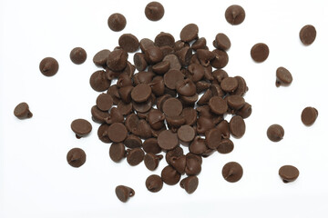 Pile of Chocolate Chips on white background