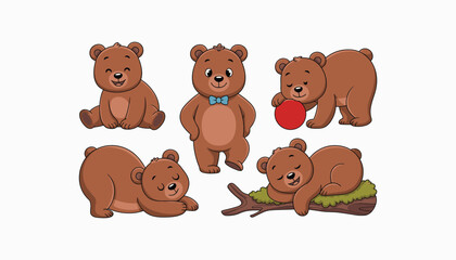 different poses of playful bear vector illustration