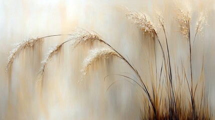 Elegant Abstract Floral Design with Delicate Grasses and Soft Tones