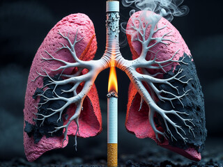 Burning Cigarette Piercing Diseased Human Lungs
