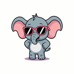 cute cheerful cartoon elephant wearing sunglasses, relaxing vector illustration