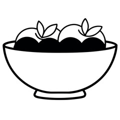 Simple Black and White Illustration of a Bowl Filled with Food