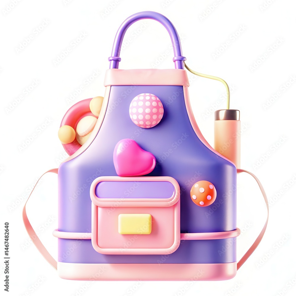Poster a colorful backpack adorned with various shapes and textures, designed in a modern style with playfu