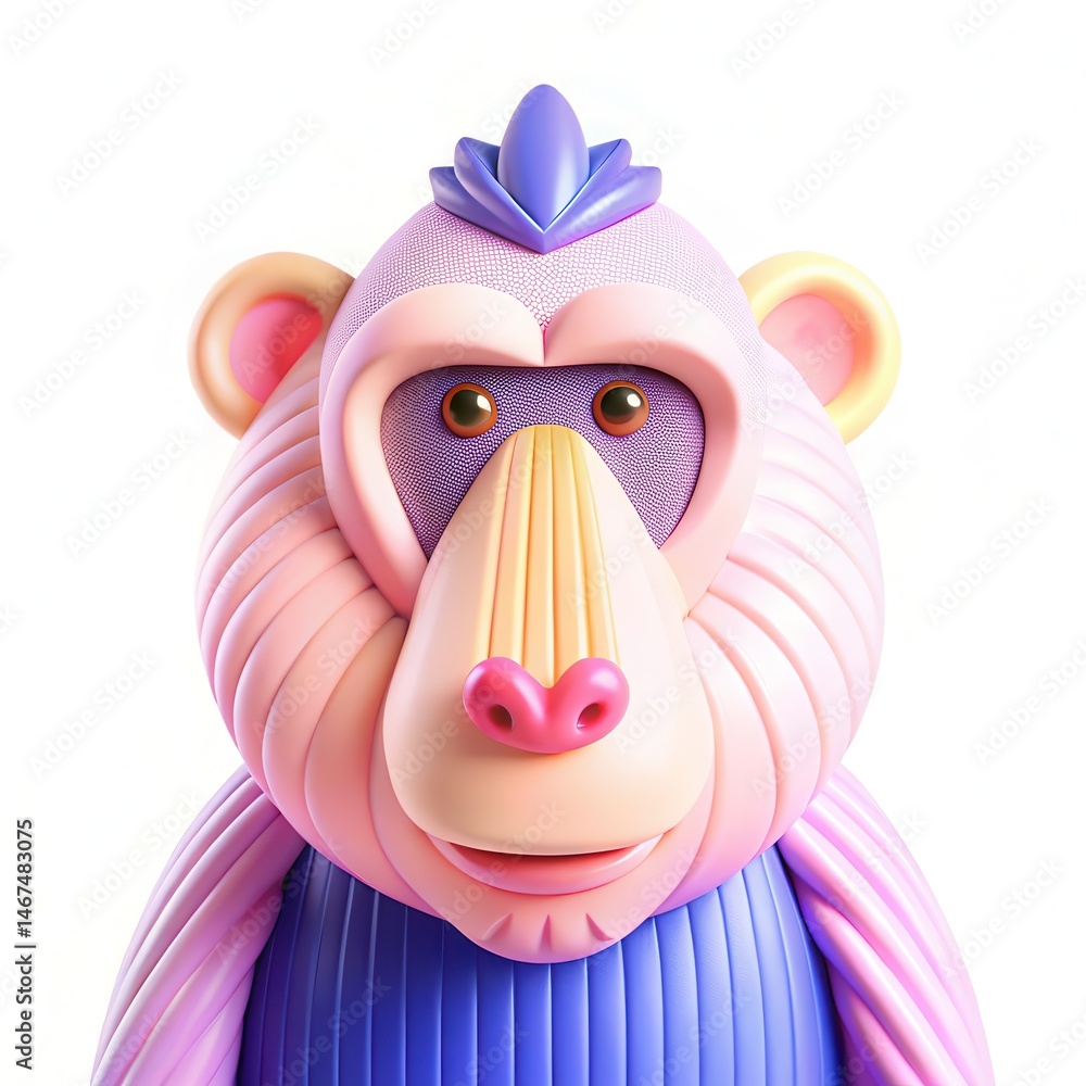 Poster a colorful 3d rendered cartoon monkey with vibrant features and a playful expression.
