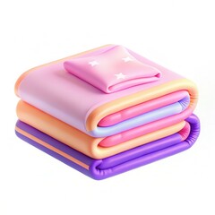 Stack of colorful plush cushions in soft pastel shades with a star-patterned pillow on top.