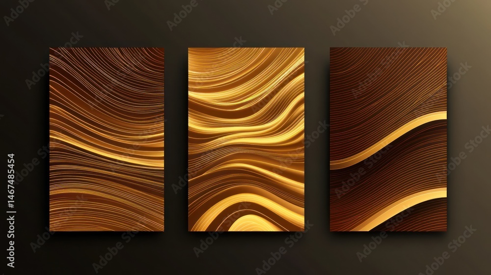 Poster abstract golden wave patterns creating a warm ambiance