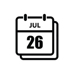 calender icon, 26 july icon with white background